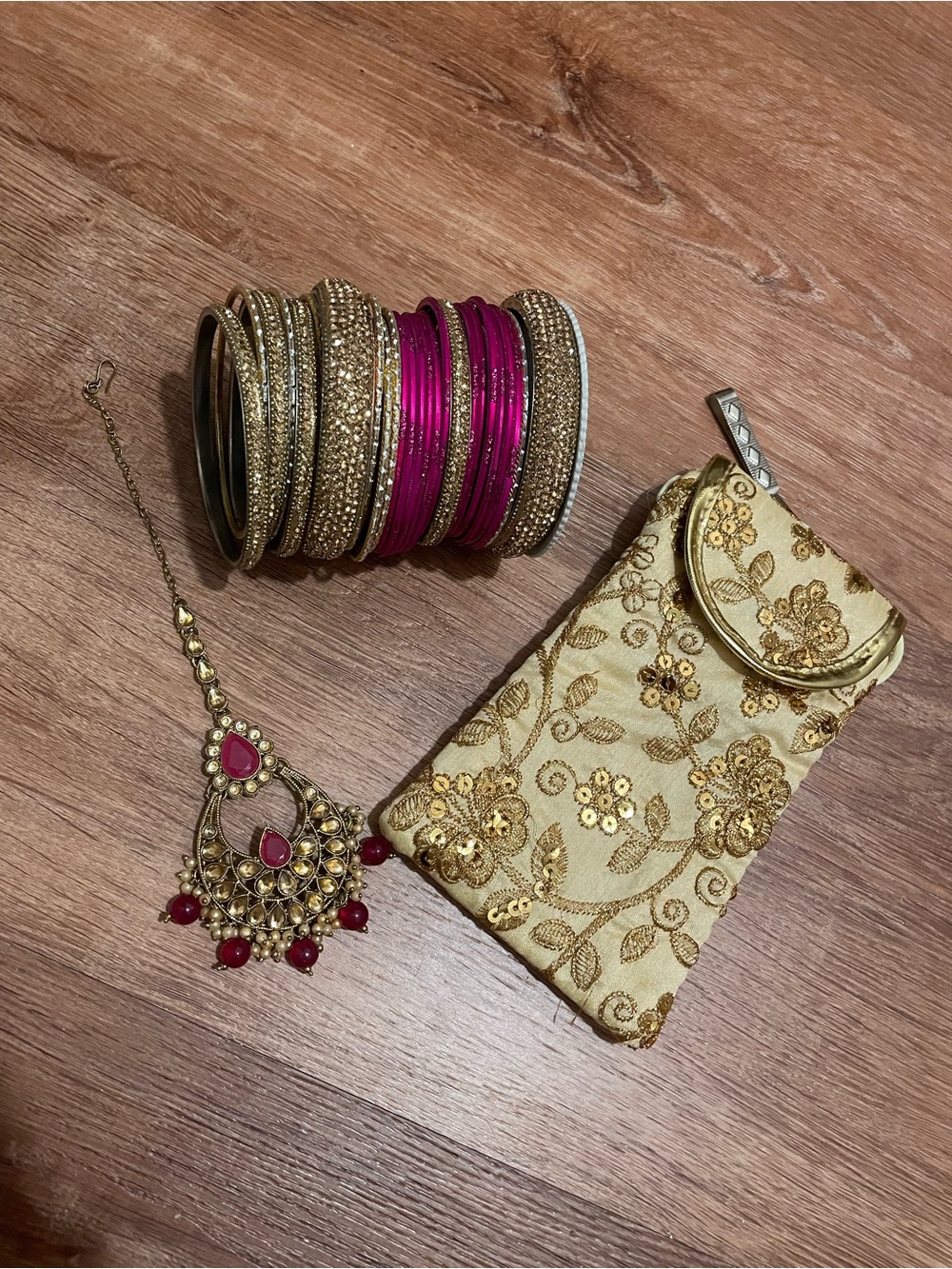 Indya Accessories- Bangles, Hair Piece and Bag